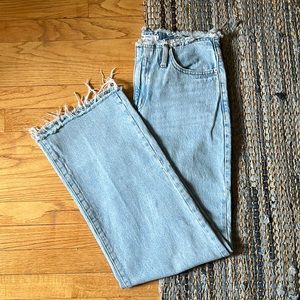 Garage Denim Wide Leg Jean with Fringe Top Hem